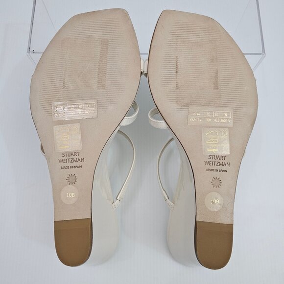 Stuart Weitzman Strapeze 85 Wedge Womens 10 Ivory Leather Strappy Sandal Slide - Picture 10 of 11